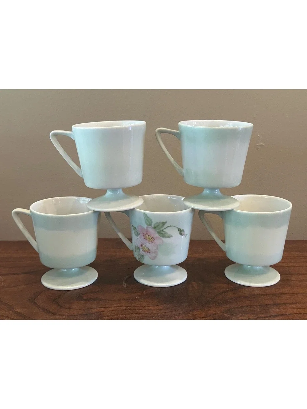 Vintage Footed Mugs Hand Painted Fruit Ceramic Coffee Cups by G. Tubach Set of 5